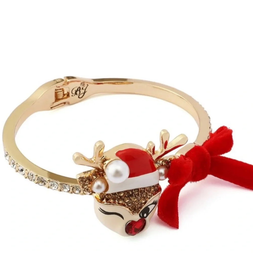 BETSEY JOHNSON Christmas Santa Baby Rudolph Red-Nose Reindeer Hinge Bracelet NWT